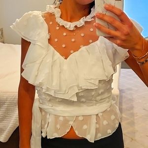 NWT WOMEN'S SIMPLEE APPAREL WHITE RUFFLE TOP BLOUSE SIZE SMALL